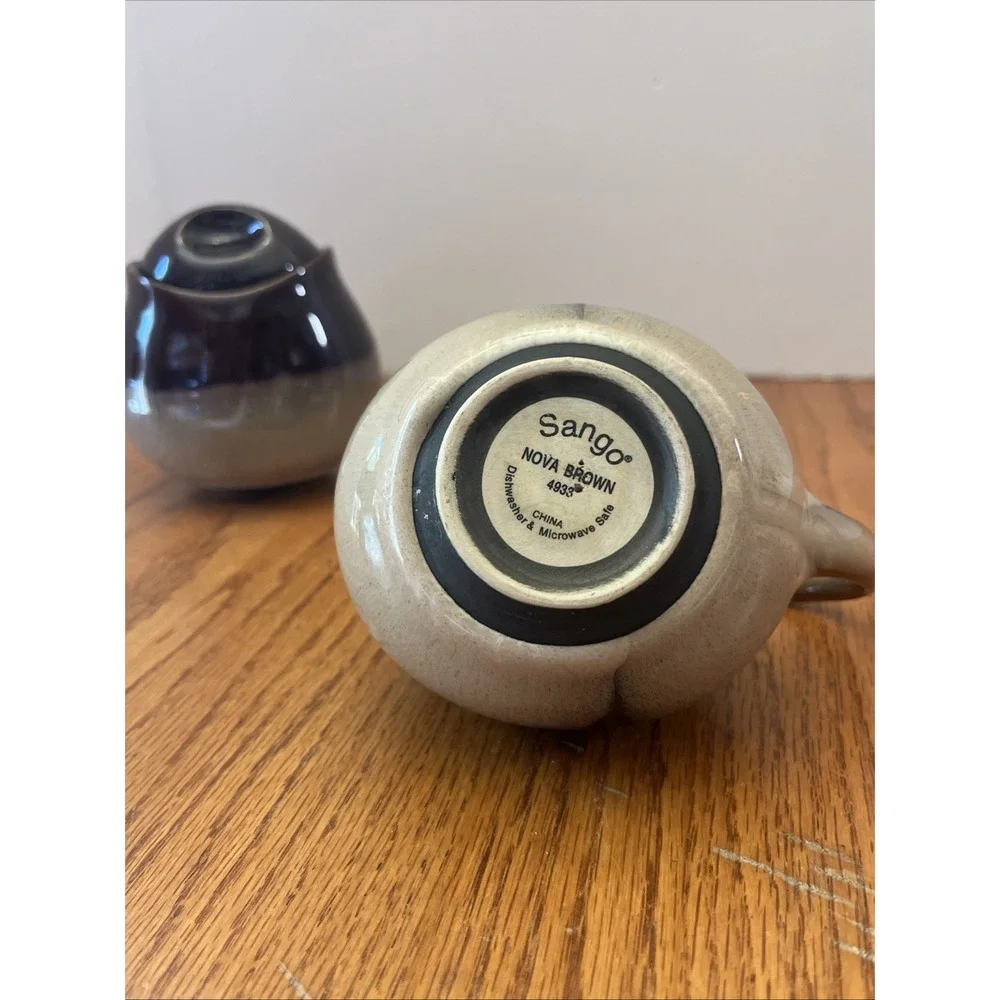 Sango Nova Brown Drip Glaze 4933 Sugar Bowl with Lid‎ and Creamer